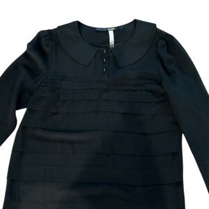 Kensie Sheer Black Blouse with Pleated Front